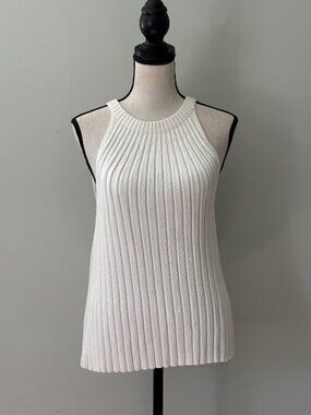 Rue and Willow Ivory Ribbed Knit Halter Tank Top Large Like New